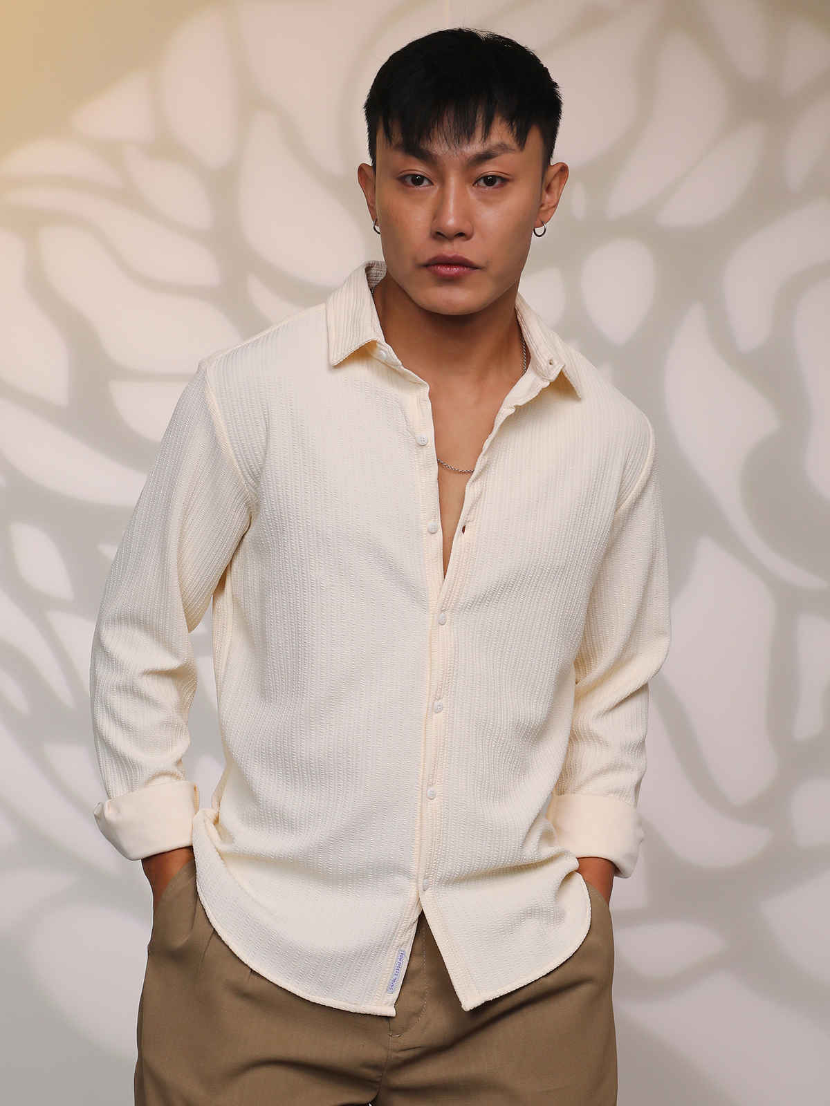 Campus Sutra Men's Stripe-Creased Shirt | Yellow - S