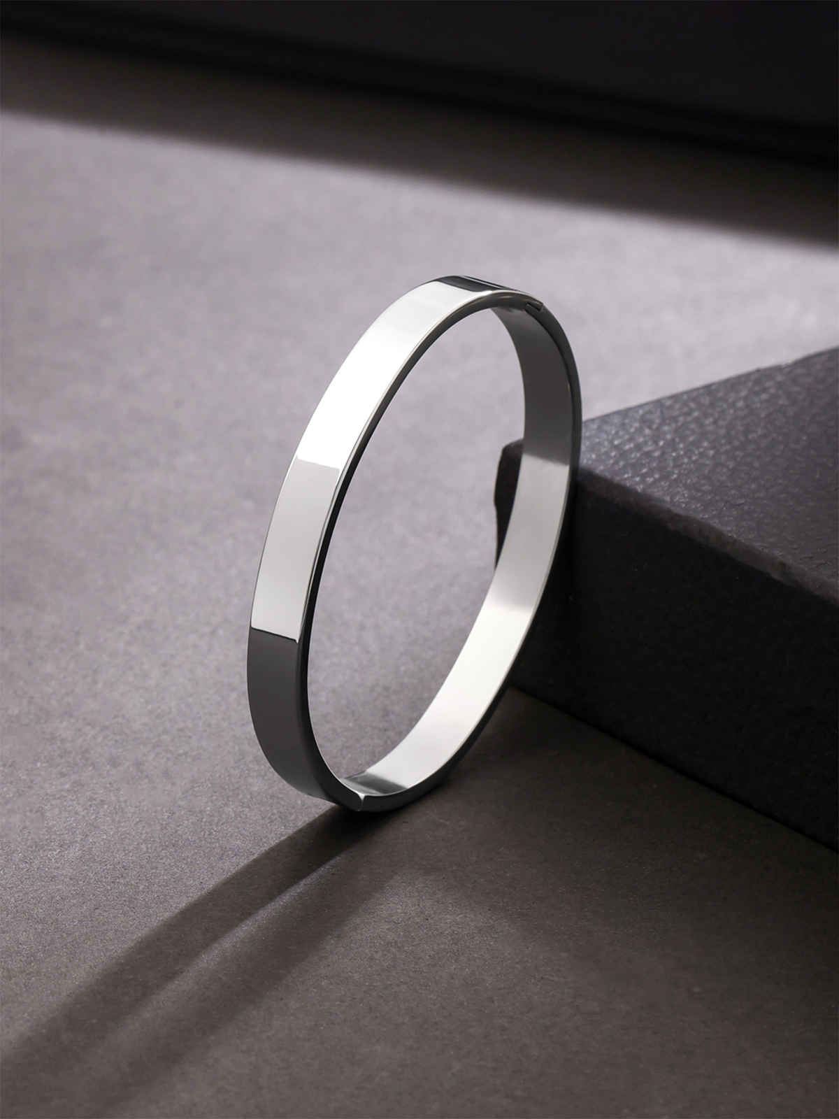 Yellow Chimes Silver Kada Bracelet for Men, High Polished Stainless Steel