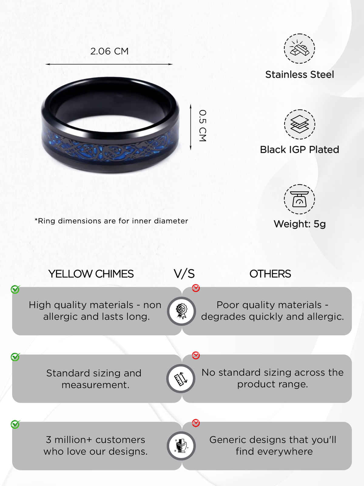 Yellow Chimes Dragon Celtic Design Black Ring for Men, Stainless Steel