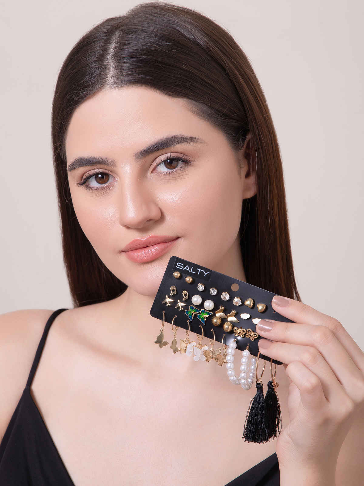 SALTY Set of 17 Bohemian Long Tassel Drop Statement Earrings and Studs for Women | Anti-Tarnish