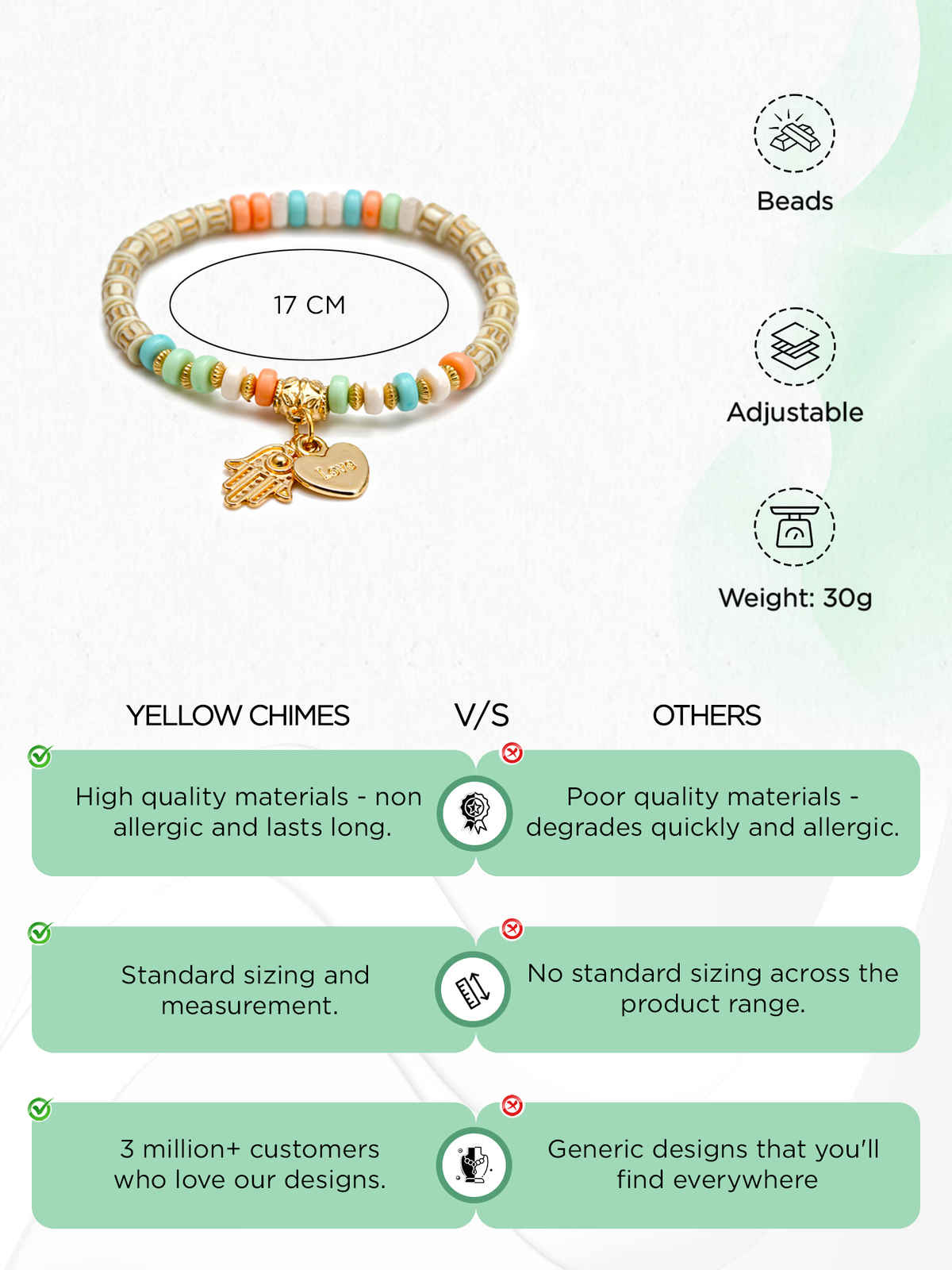 Yellow Chimes 5 PCs Beads Multicolour Gold Plated Stretchable Bracelet Set