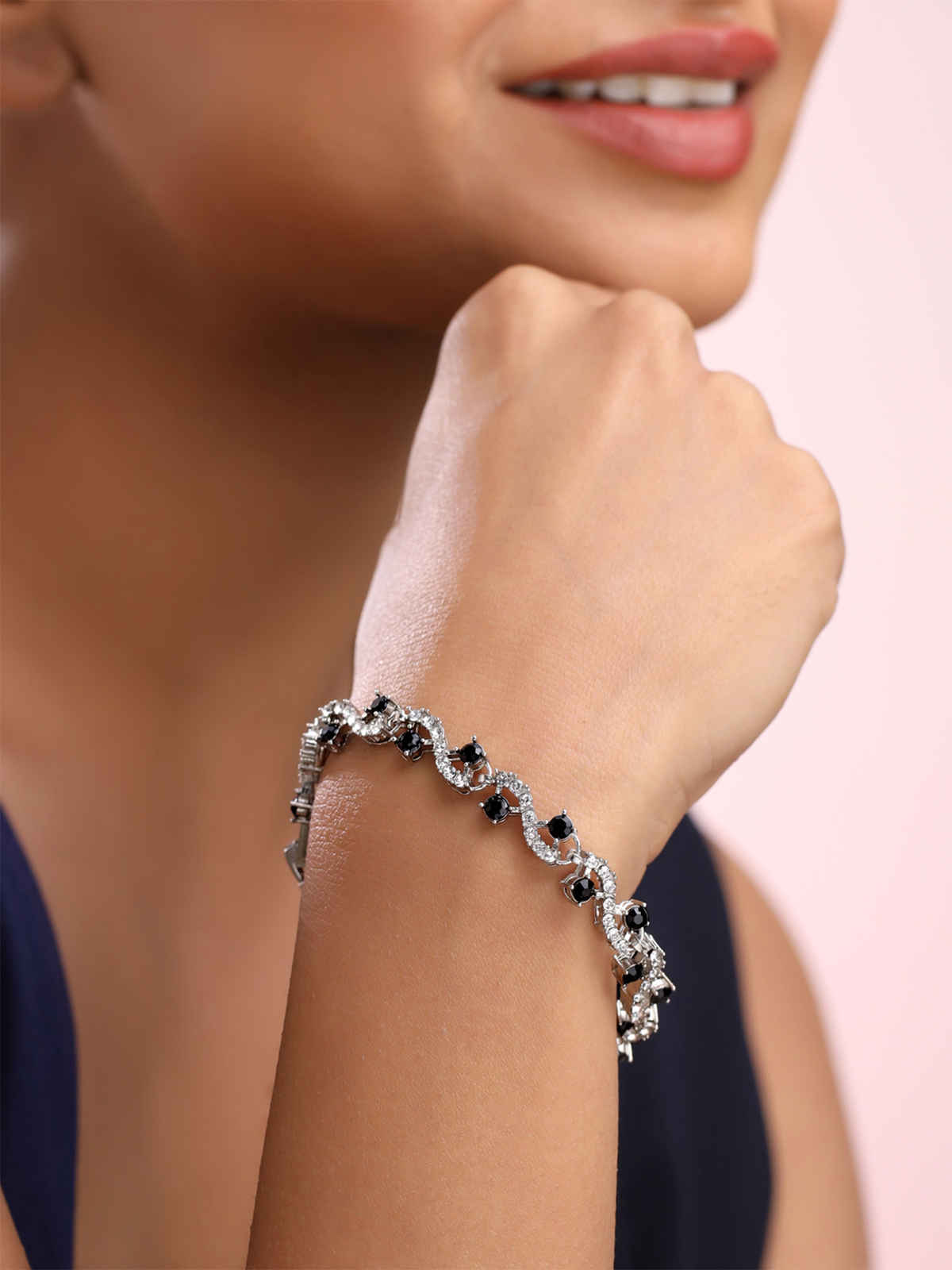 Yellow Chimes Silver Toned Crystal Tennis Bracelet for Women