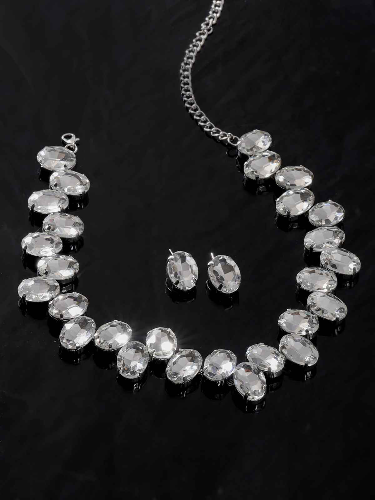 Yellow Chimes Silver Stone Necklace Set for Women | A5 Crystal Rhodium Plated Jewellery