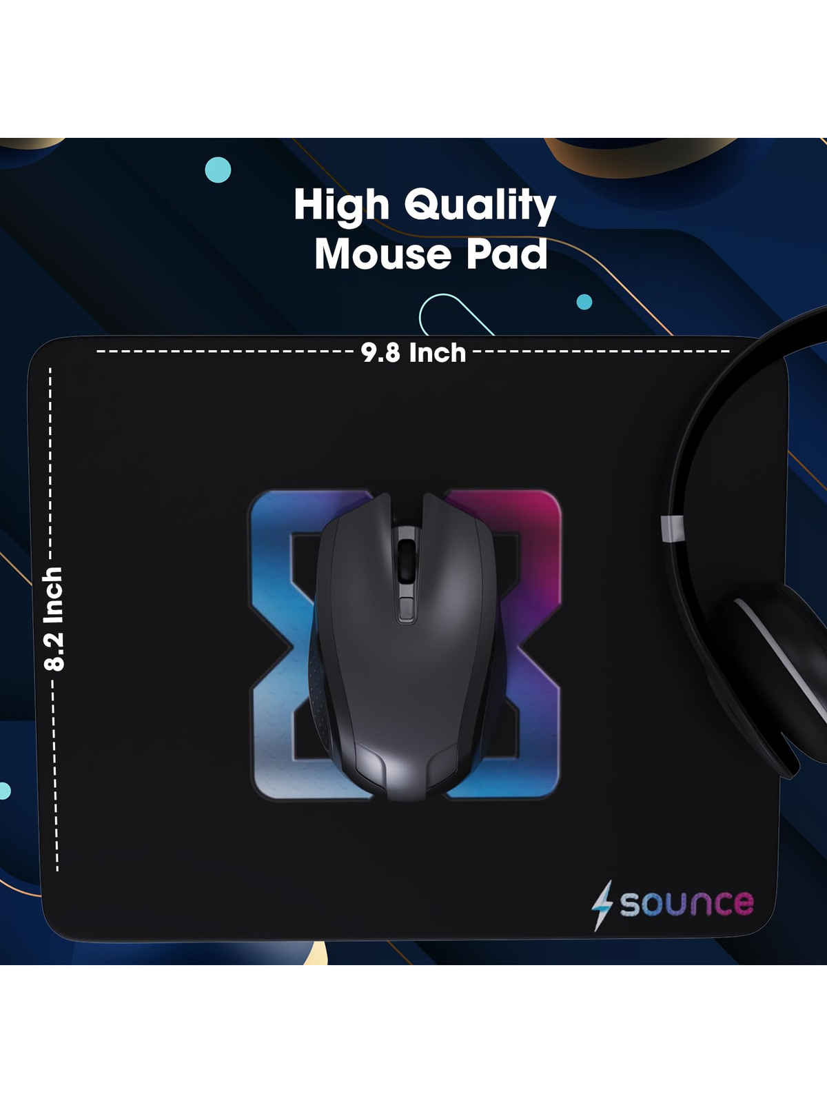 Sounce Ergonomic Mouse Pad, Non-Slip, Anti-Skid, Waterproof, (Black)