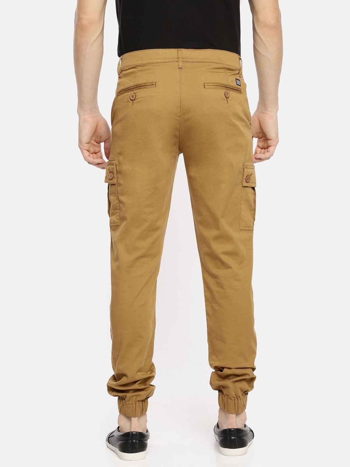 The Indian Garage Co Men | Slim Fit Solid Casual Cargo Trouser | Khaki - 32