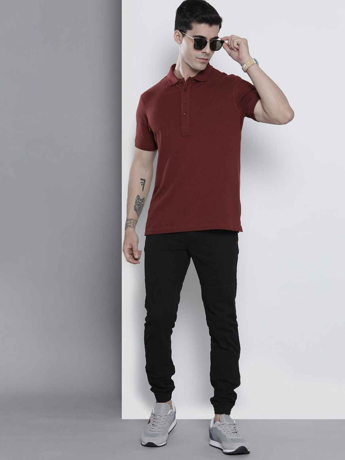 The Indian Garage Co Men's Slim Fit Solid Casual Joggers | Black - 30
