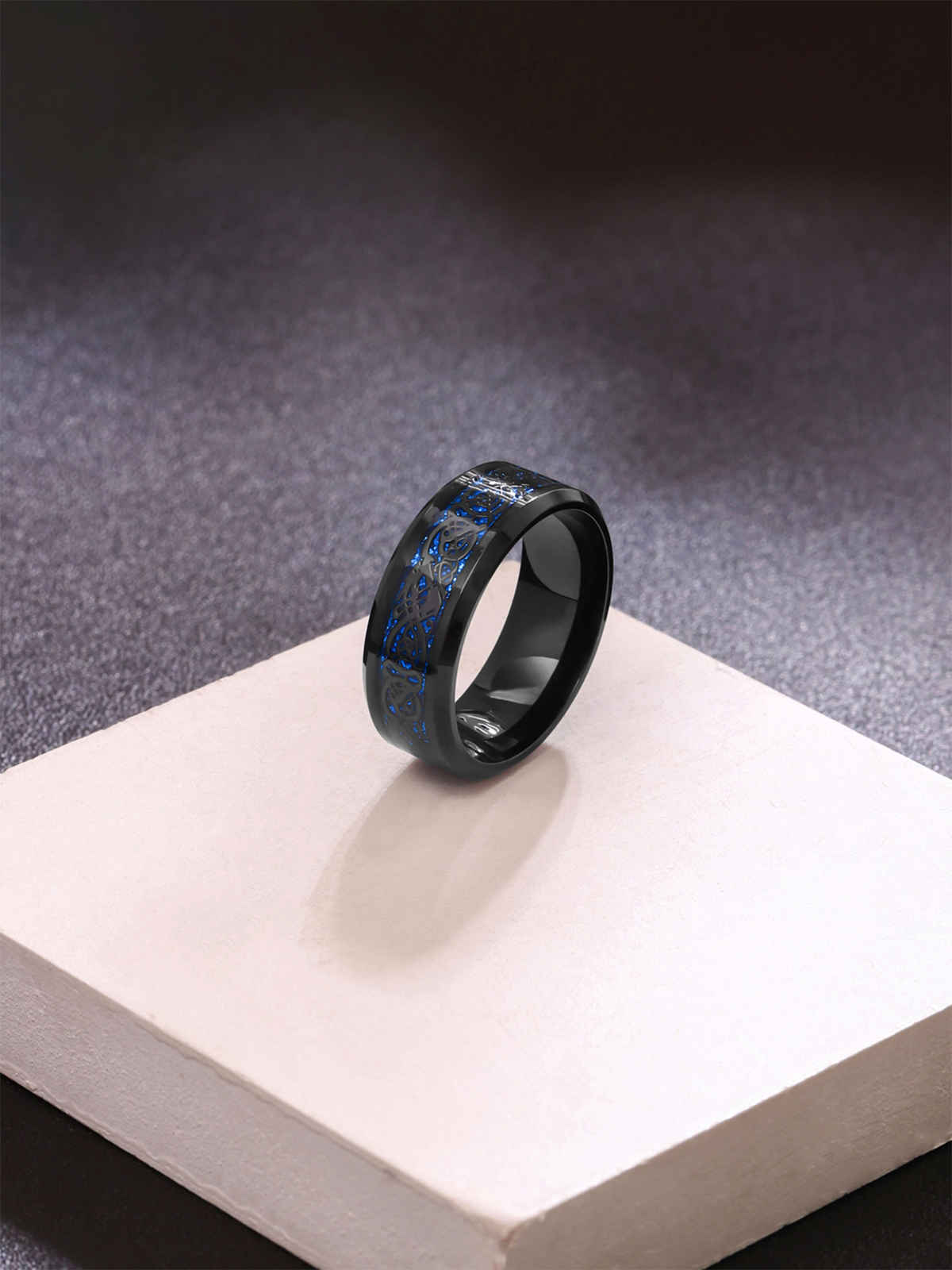 Yellow Chimes Dragon Celtic Design Blue and Black Ring for Men