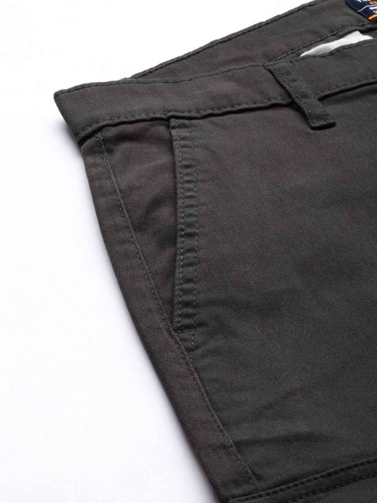 The Indian Garage Co Men's Slim Fit Solid Casual Cargos | Charcoal Black - 32