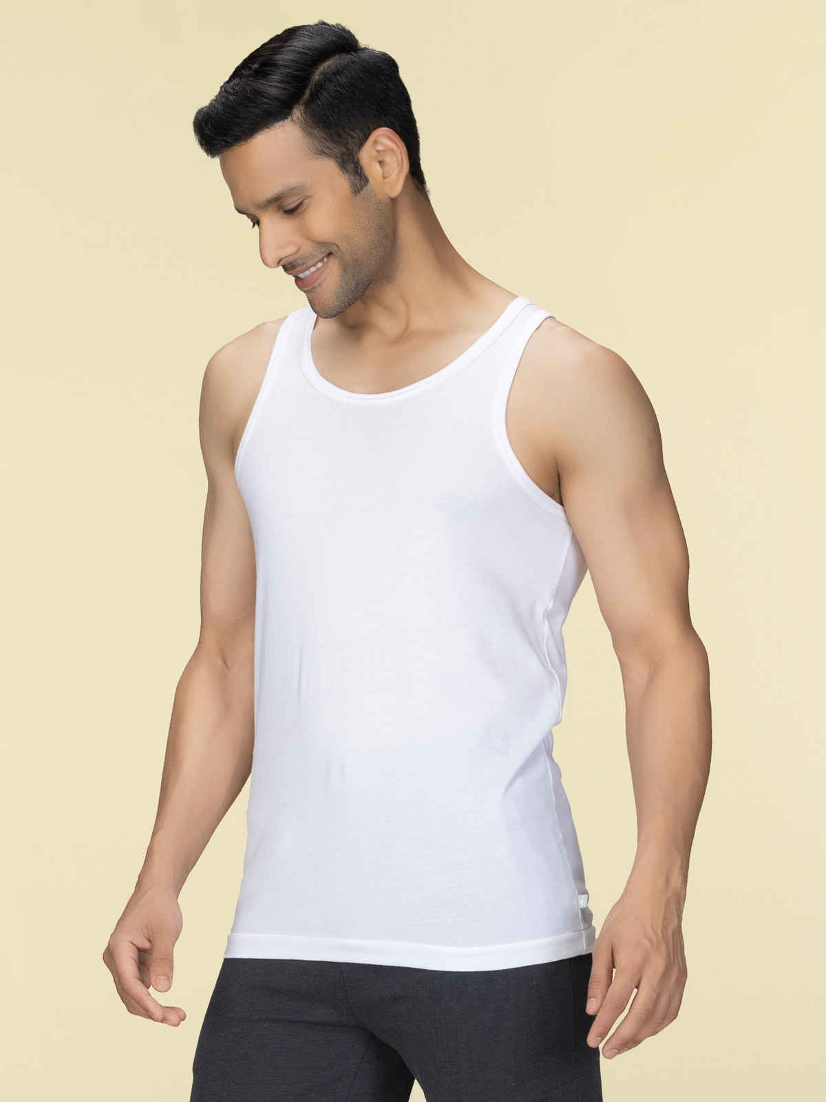 XYXX Men's Cotton Solid Polar White Vest| S