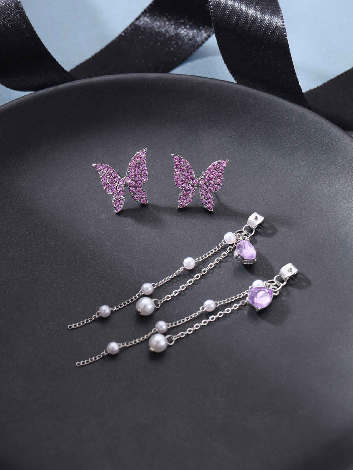 Yellow Chimes Crystal Danglers Earrings | Purple