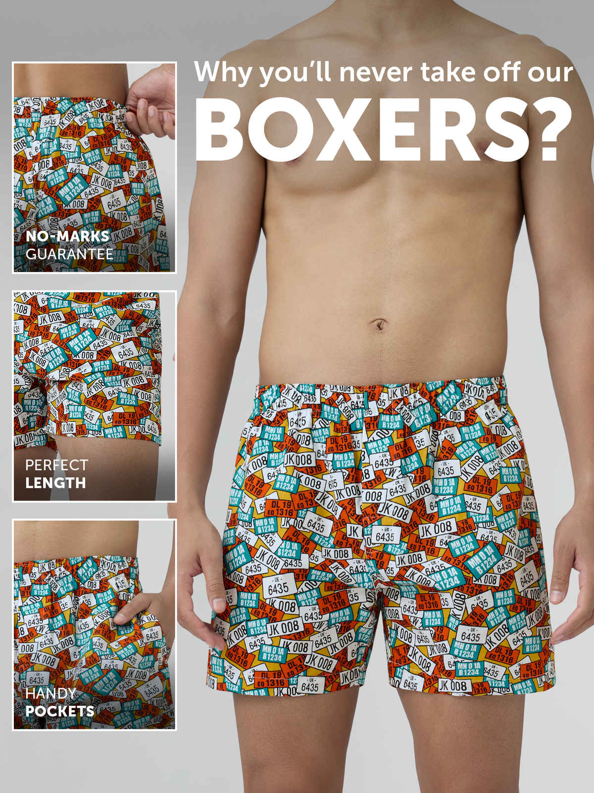 XYXX Printed Combed Cotton Boxer |Men's Inner Boxer | Plate Orange - M