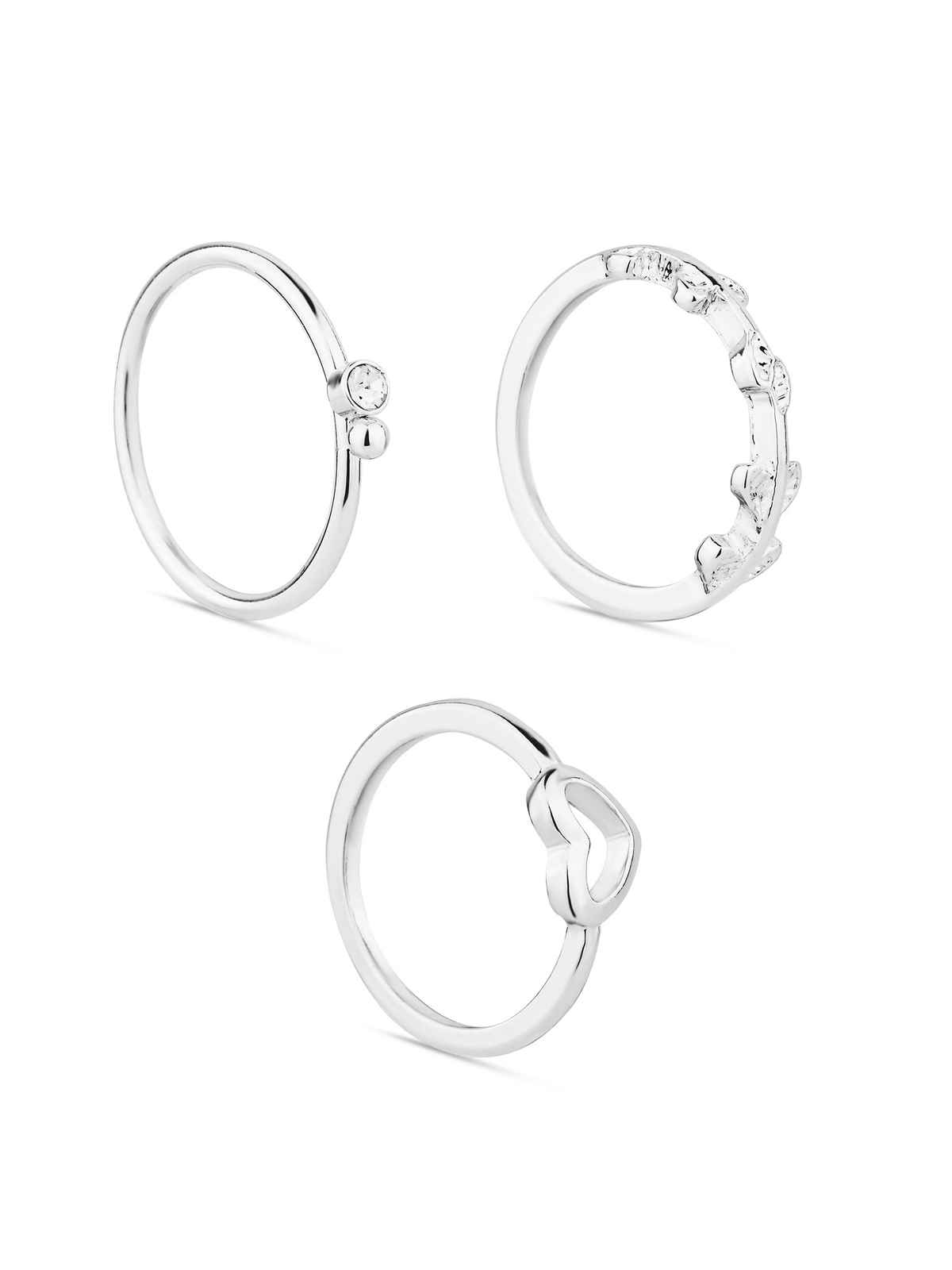 Accessorize London Women Heart Vine Rings Set Of Three Silver - S