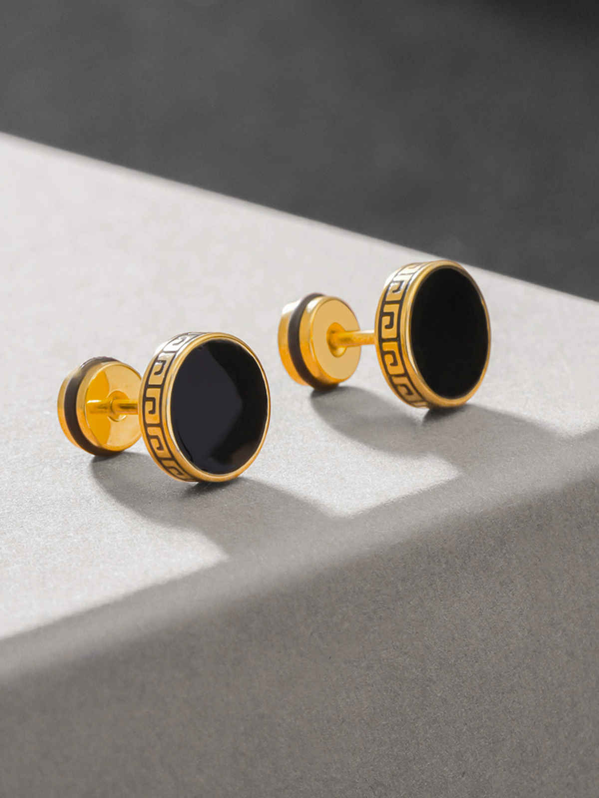 Yellow Chimes Gold-Toned & Black Geometric Studs Earrings