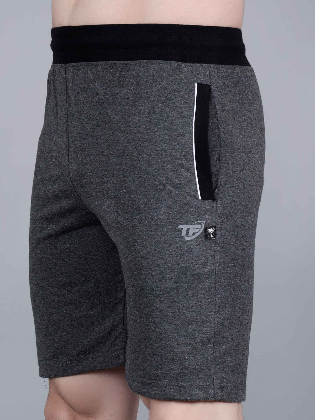 Tex-Fro Men's Solid Knee Length Sports & Regular Shorts with Side Pockets | Black Melange - M