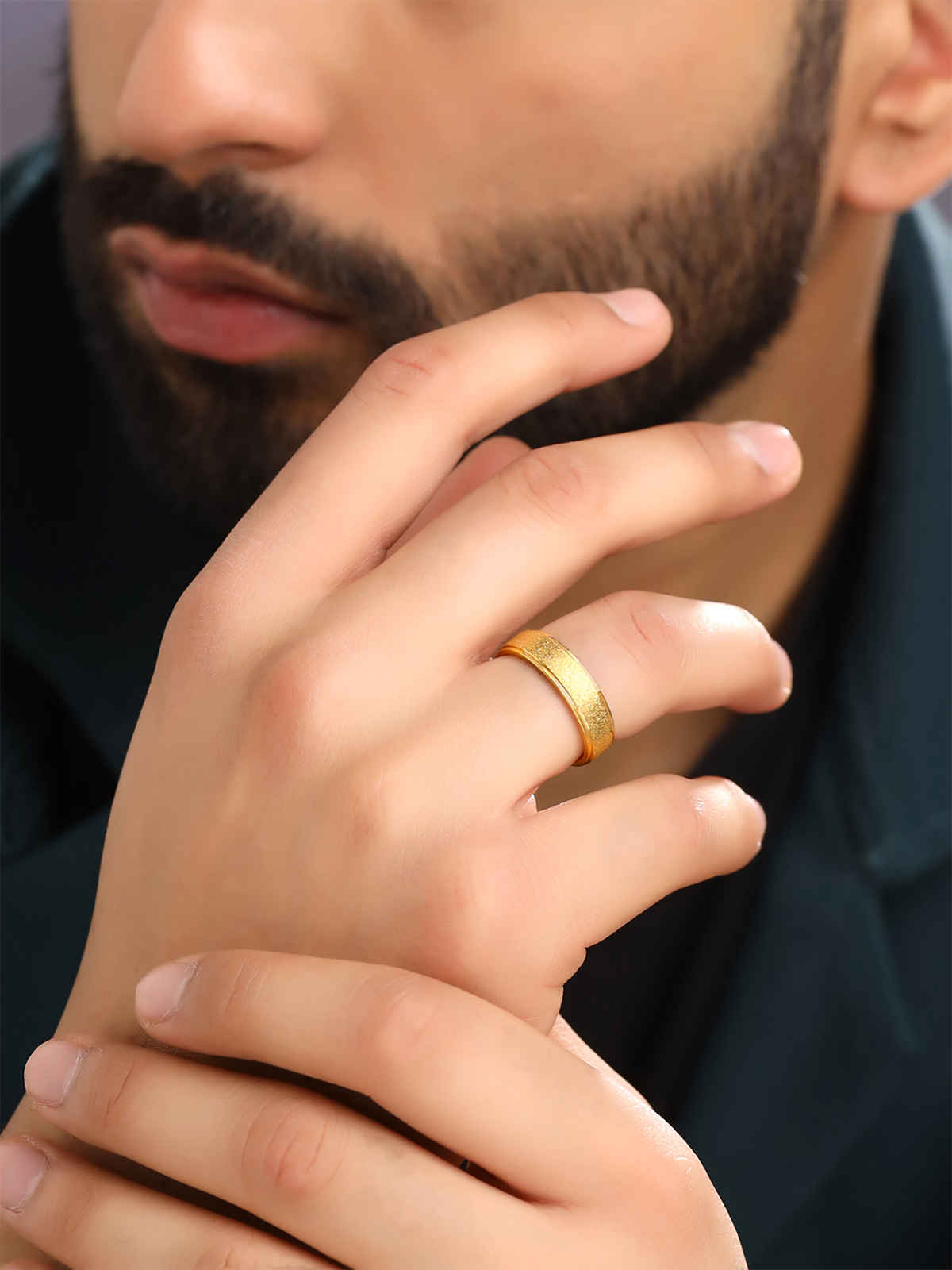 Yellow Chimes Stardust Design Golden Ring for Men, Stainless Steel