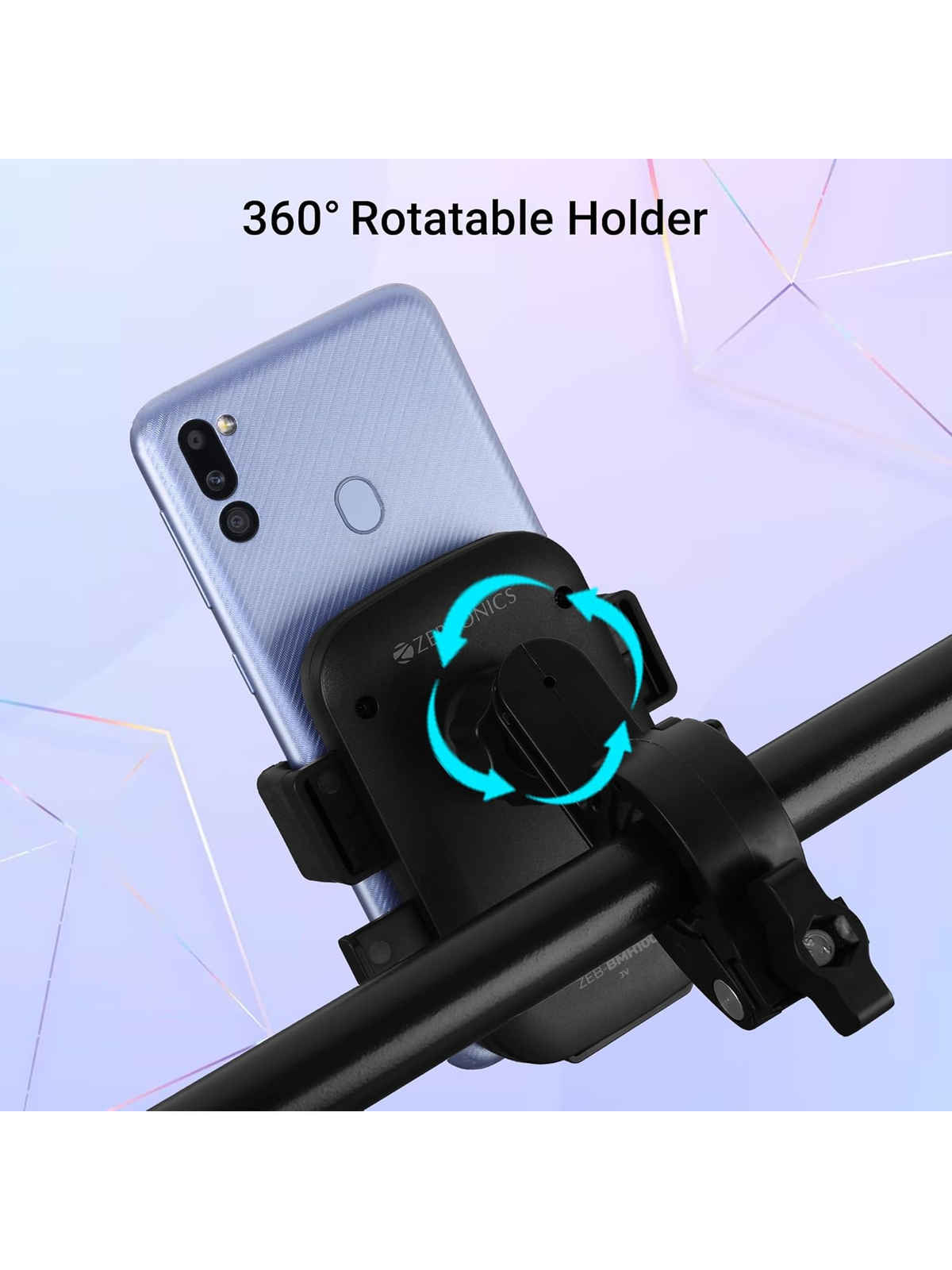 Zebronics BMH100 Bike Mobile Holder, Upto 6.8 inches 360 Degree Rotatable One Press Lock Anti-Skid Stable and Secure