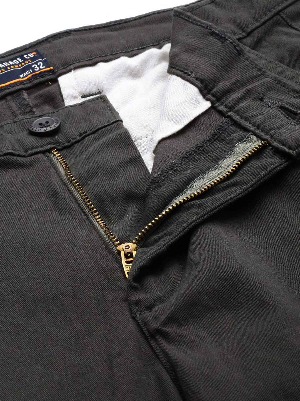 The Indian Garage Co Men's Slim Fit Solid Casual Cargos | Charcoal Black - 32