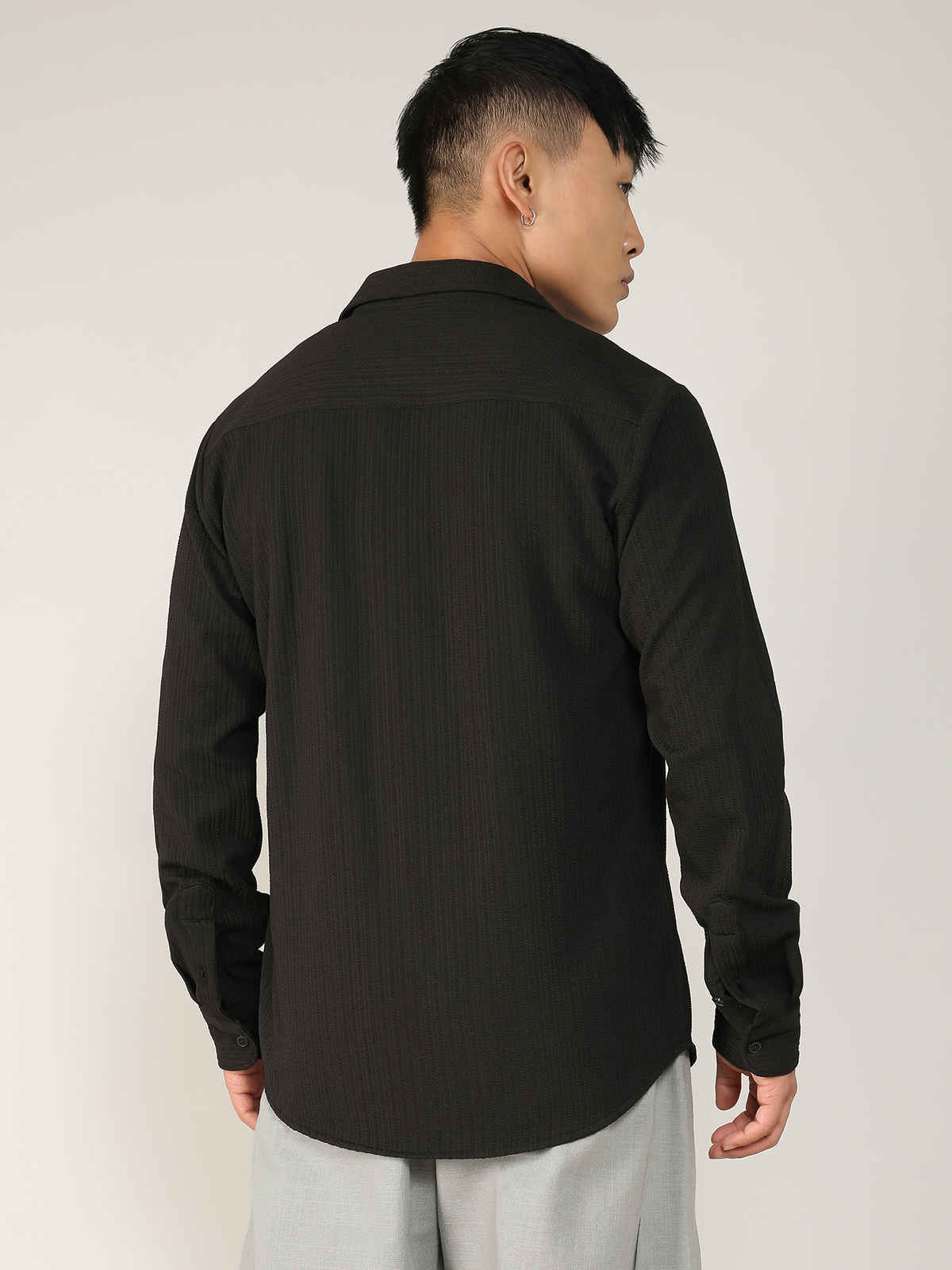 Campus Sutra Men's Stripe - Creased Shirt | Black - XL