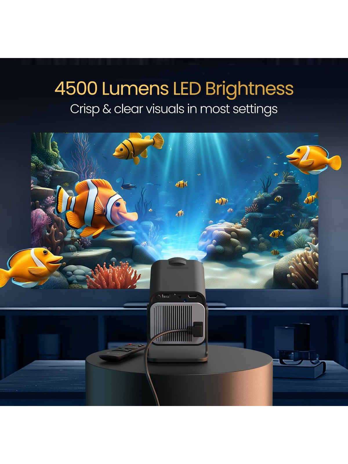 Portronics Beem 470 Smart LED Projector with 1080p Full HD Resolution, Rotatable Design, Built-in Streaming Apps (Netflix, Prime Video, Hotstar), 4500 Lumens, Screen Mirroring, 5 Watt Speaker - Black