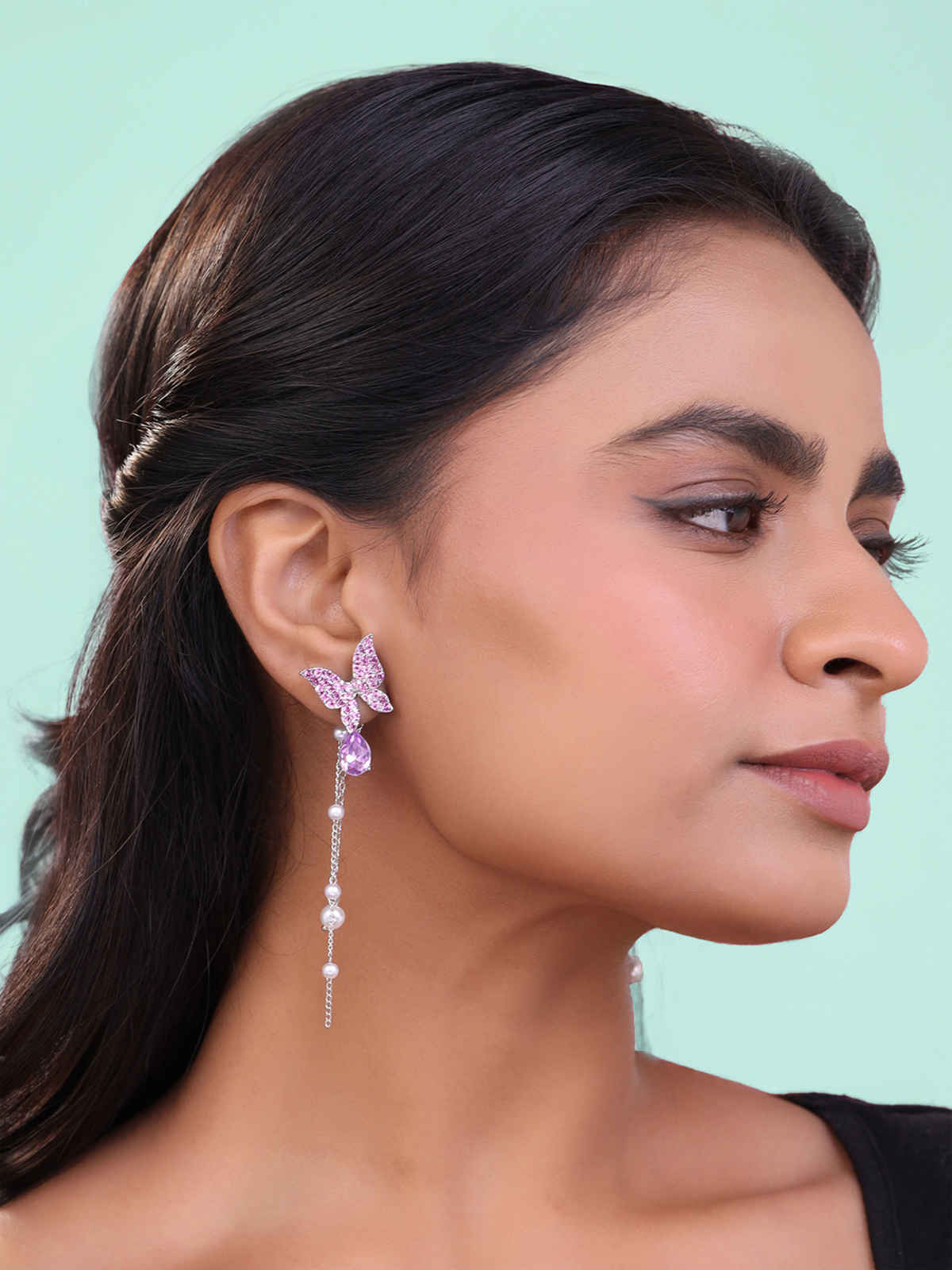 Yellow Chimes Crystal Danglers Earrings | Purple