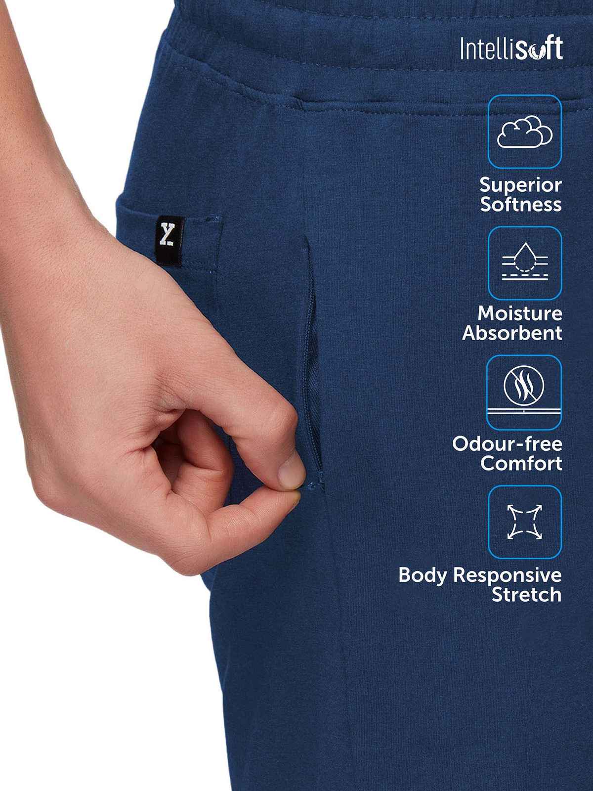 XYXX Ace Cotton Modal solid Shorts | 2 Side Pocket with zip | Dress Blue- M