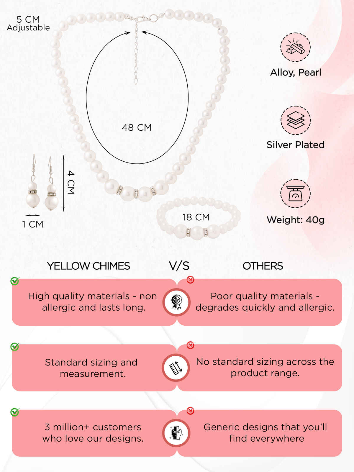 Yellow Chimes Womens White Pearl Necklace & Bracelet Jewellery Set