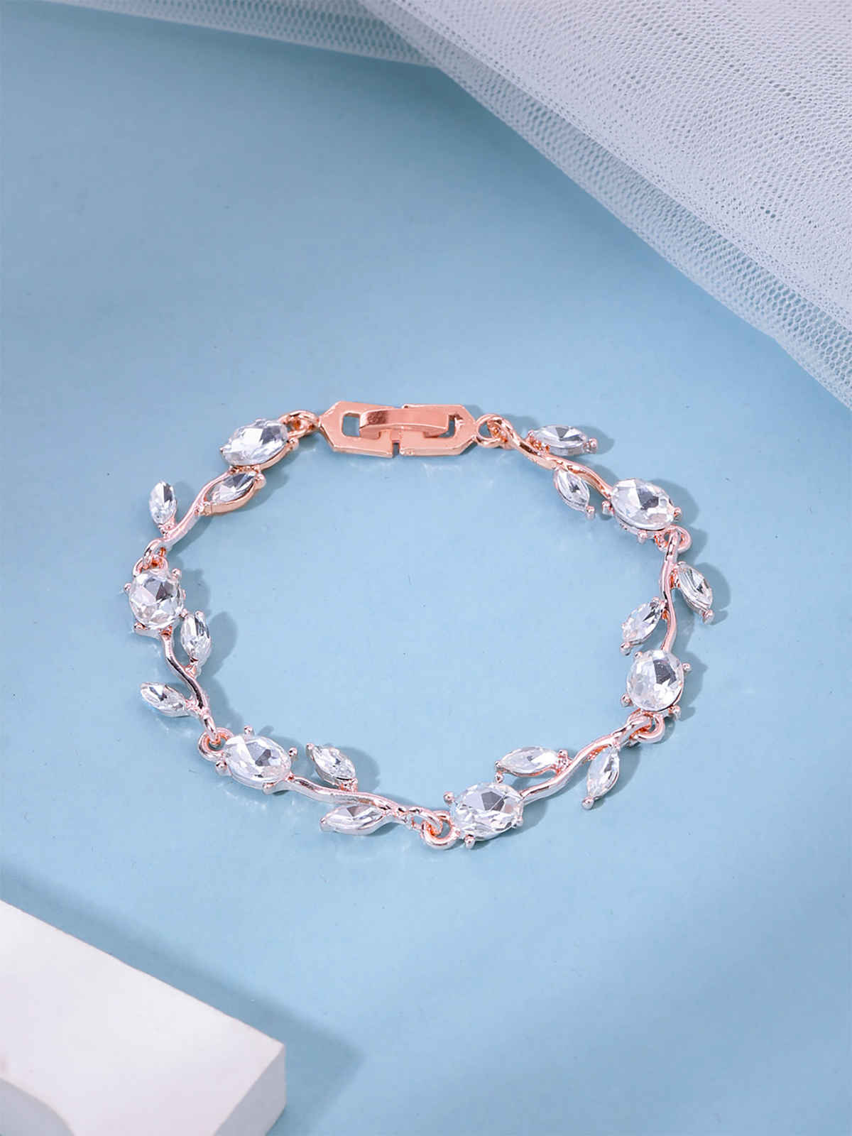 Yellow Chimes Women Crystal Bracelets | Leaf Shaped | CZ Crystals