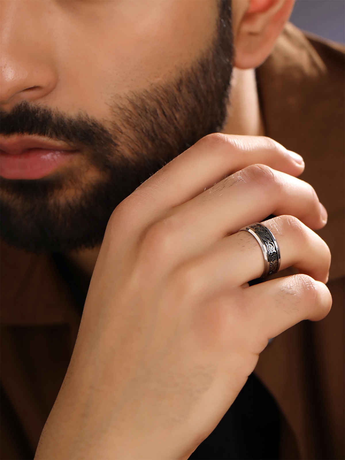 Yellow Chimes Dragon Celtic Design Silver Ring for Men