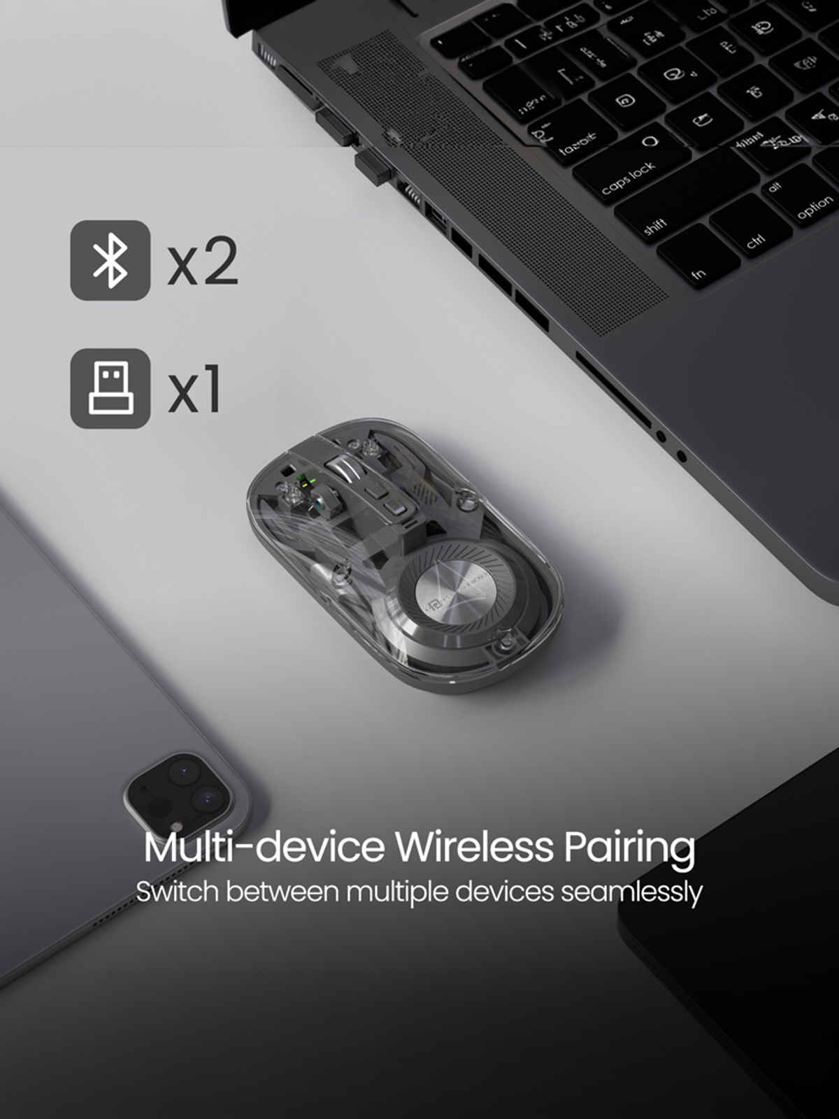 Portronics Toad 8 Transparent Wireless Bluetooth Mouse with Rechargeable Battery | Grey