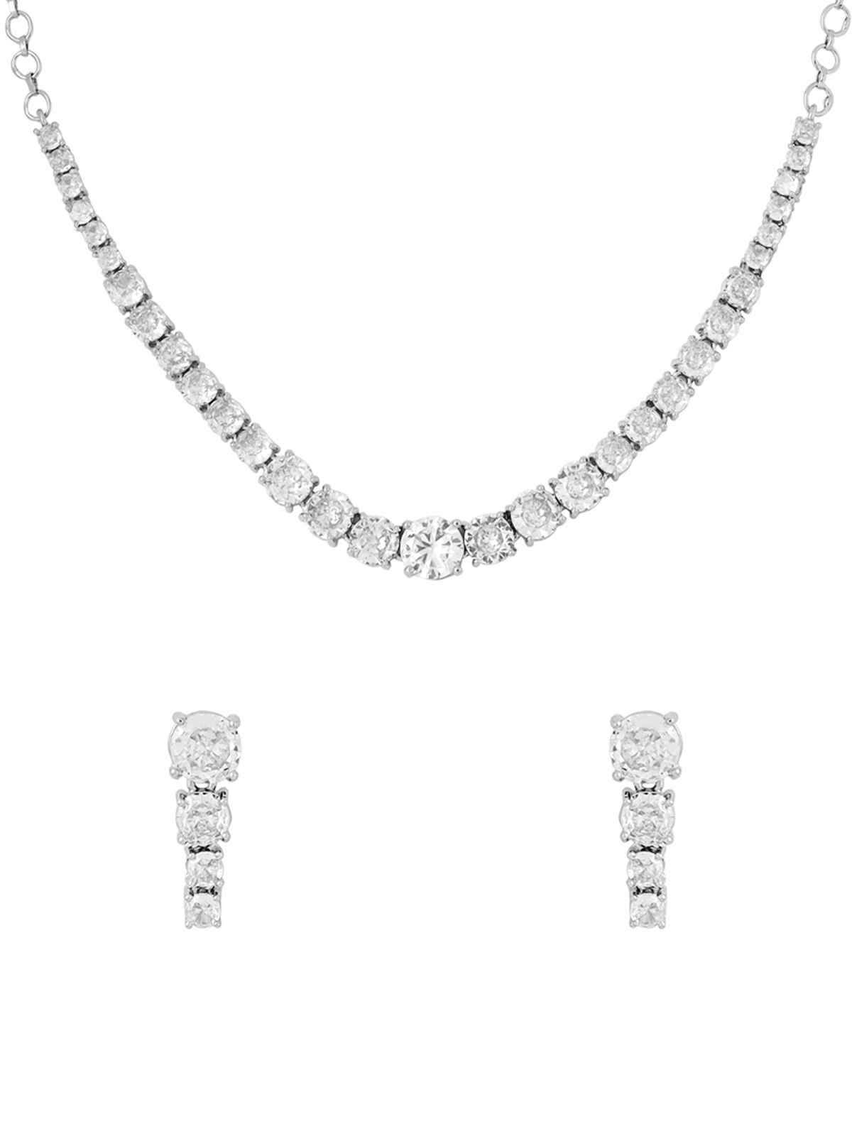 Yellow Chimes American Diamond Necklace Set White Stone Jewellery for Women