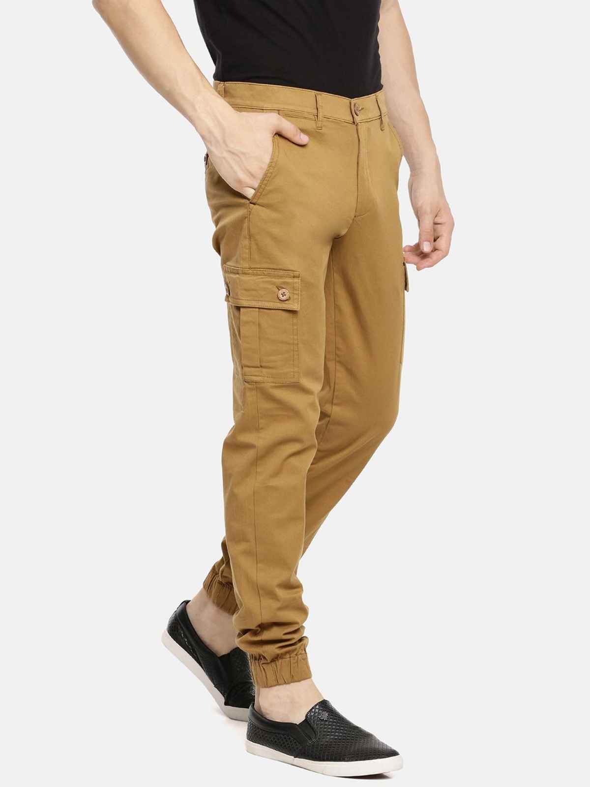 The Indian Garage Co Men | Slim Fit Solid Casual Cargo Trouser | Khaki - 32