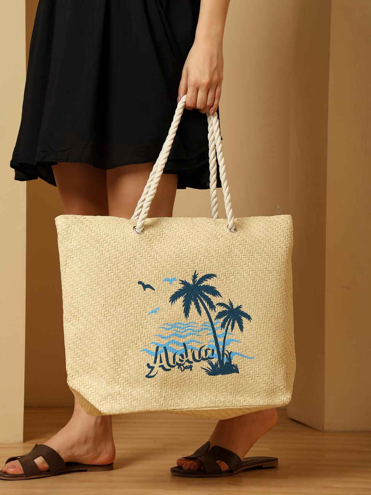 Ensac Aloha Beach Tote Bag for Women | Canvas Shopper Shoulder Bag | Daily Use | White