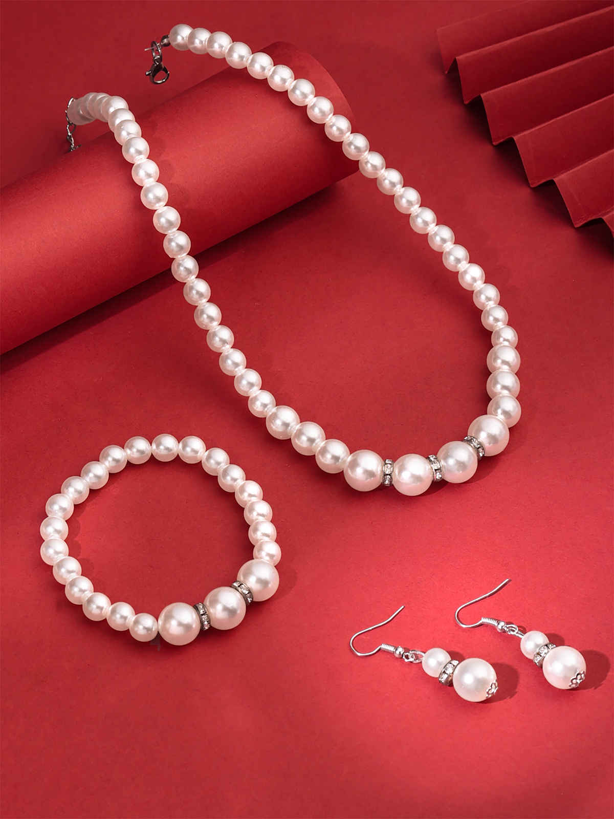 Yellow Chimes Womens White Pearl Necklace & Bracelet Jewellery Set