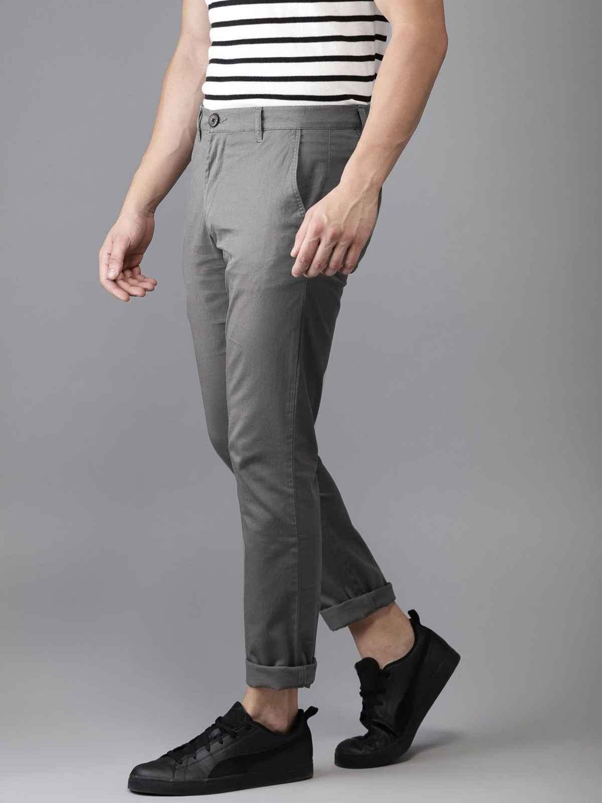 The Indian Garage Co Men | Slim Fit Solid Casual Chinos | Grey | 36