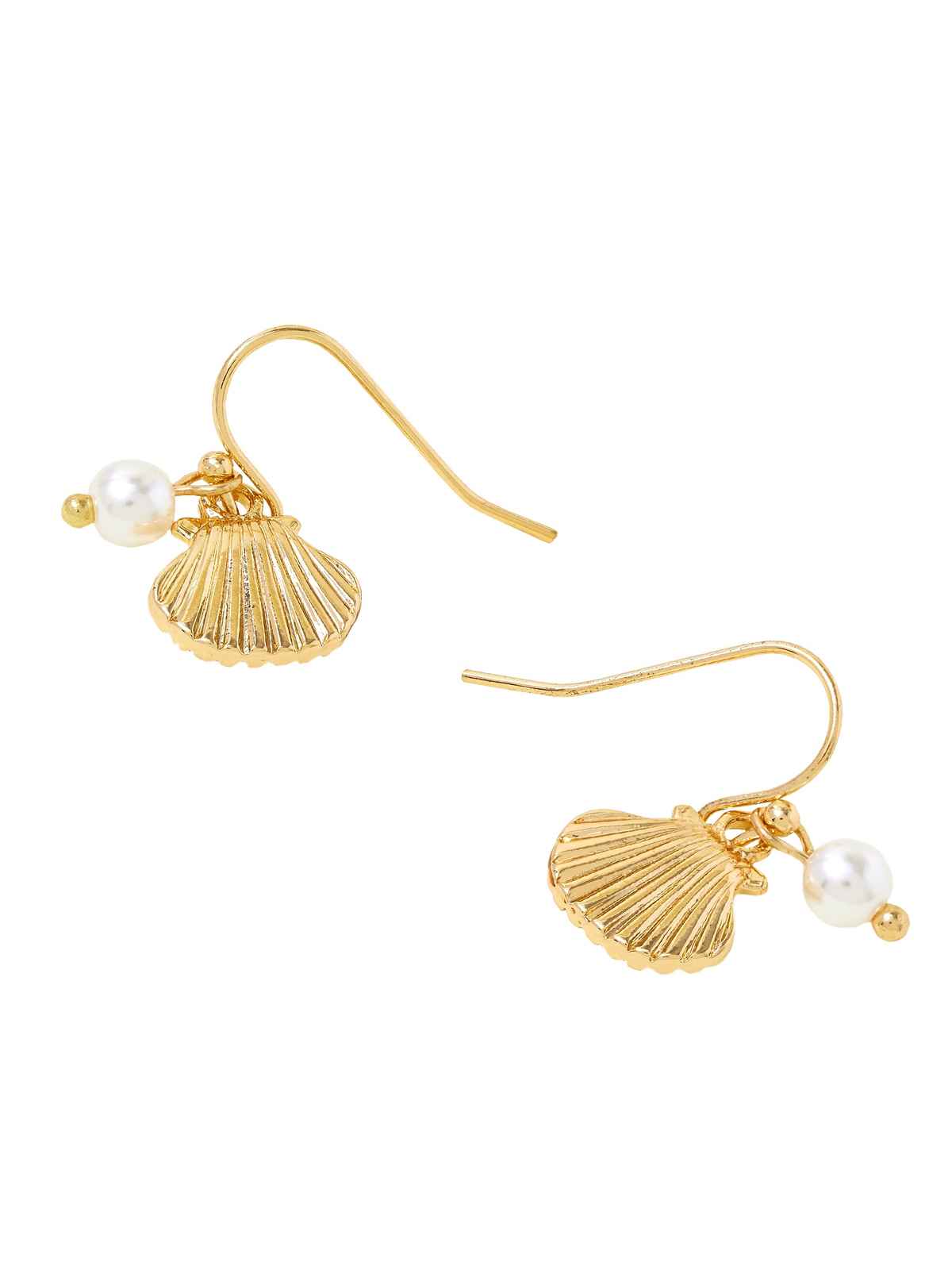 Accessorize London Women Gold Pearly Shell Drop Earrings