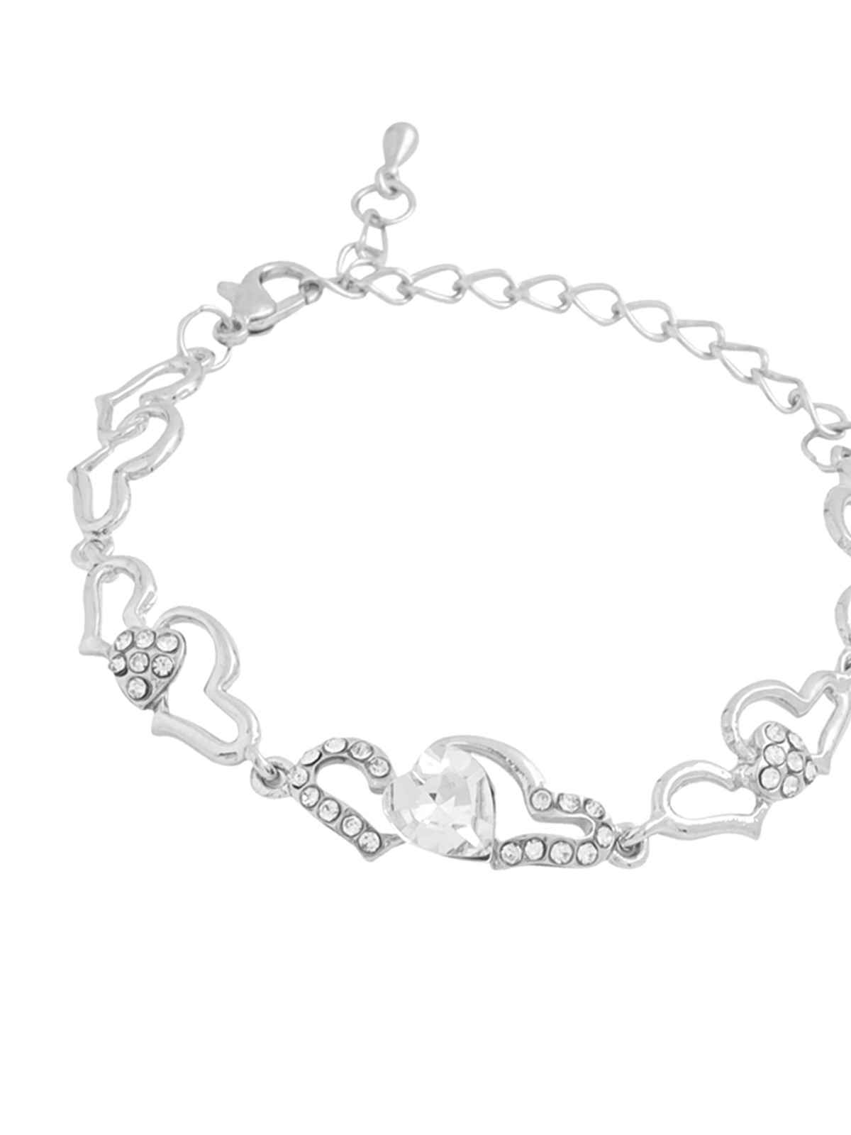 Yellow Chimes Heart Shaped Silver Toned Bracelet for Women