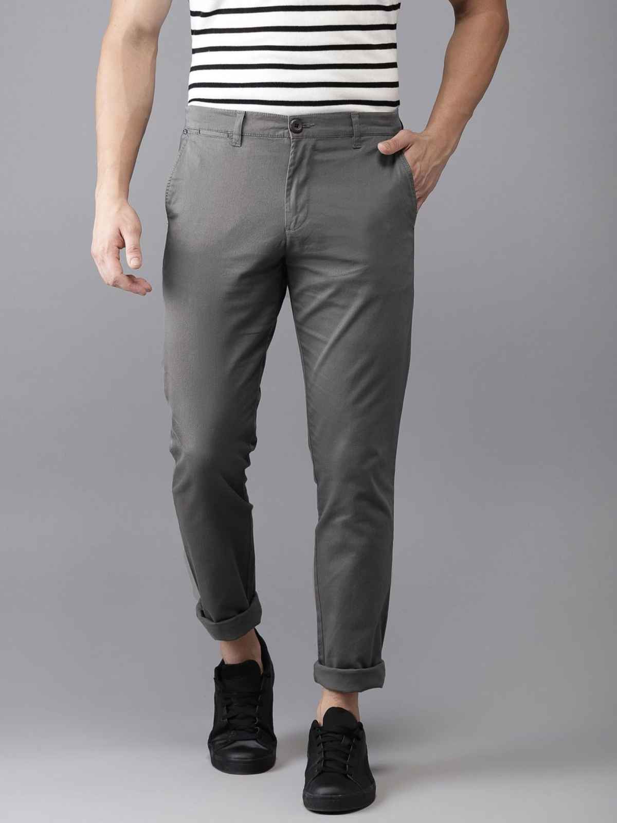 The Indian Garage Co Men | Slim Fit Solid Casual Chinos | Grey | 36
