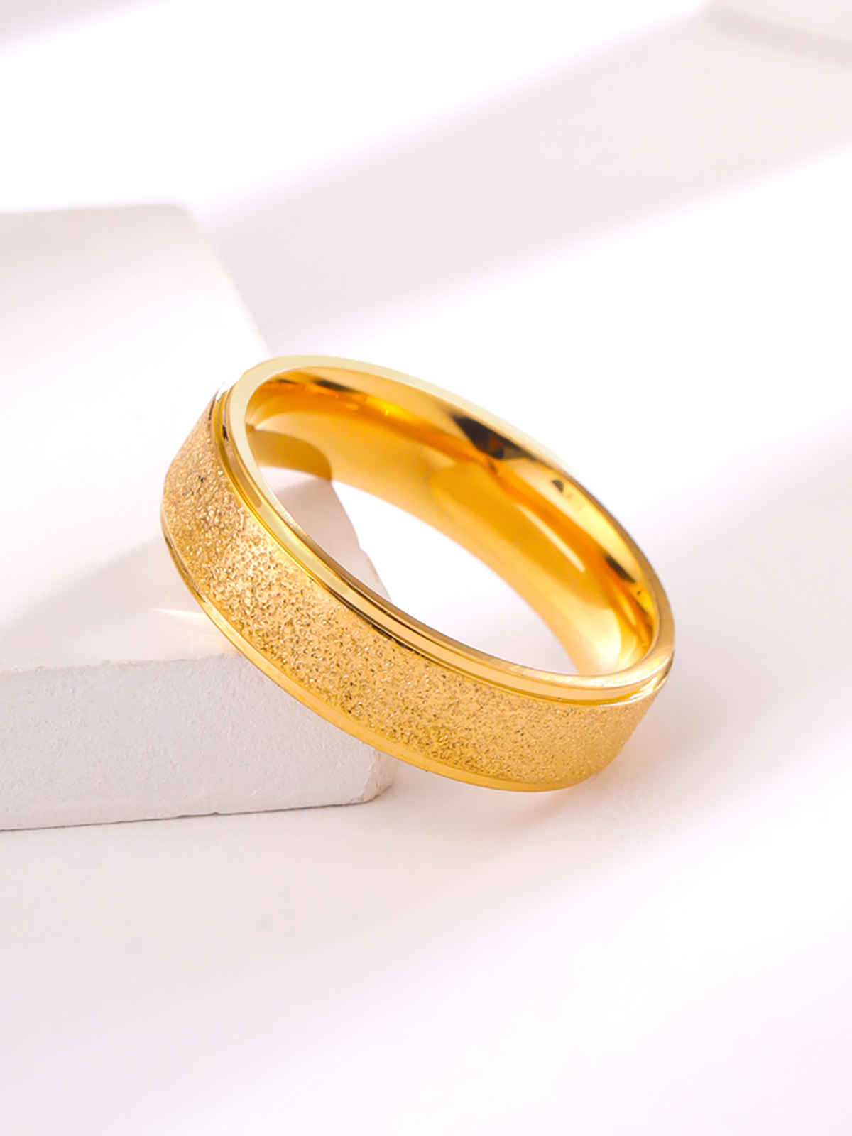Yellow Chimes Stardust Design Golden Ring for Men, Stainless Steel