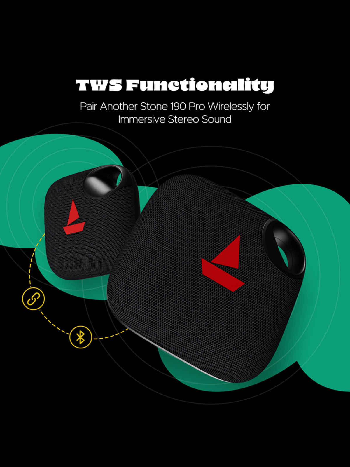 boAt Stone 190 Pro Bluetooth Speaker, 12 HRS Playback, TWS Feature & IPX6 Splash Resistance 5 W Bluetooth Speaker, Mono Channel - Raging Black