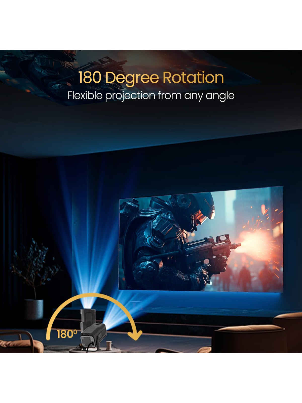 Portronics Beem 470 Smart LED Projector with 1080p Full HD Resolution, Rotatable Design, Built-in Streaming Apps (Netflix, Prime Video, Hotstar), 4500 Lumens, Screen Mirroring, 5 Watt Speaker - Black