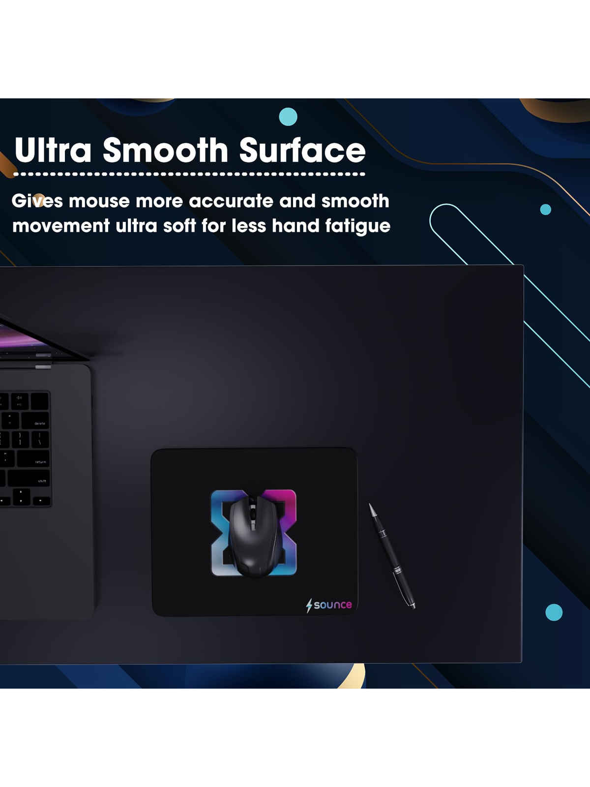 Sounce Ergonomic Mouse Pad, Non-Slip, Anti-Skid, Waterproof, (Black)