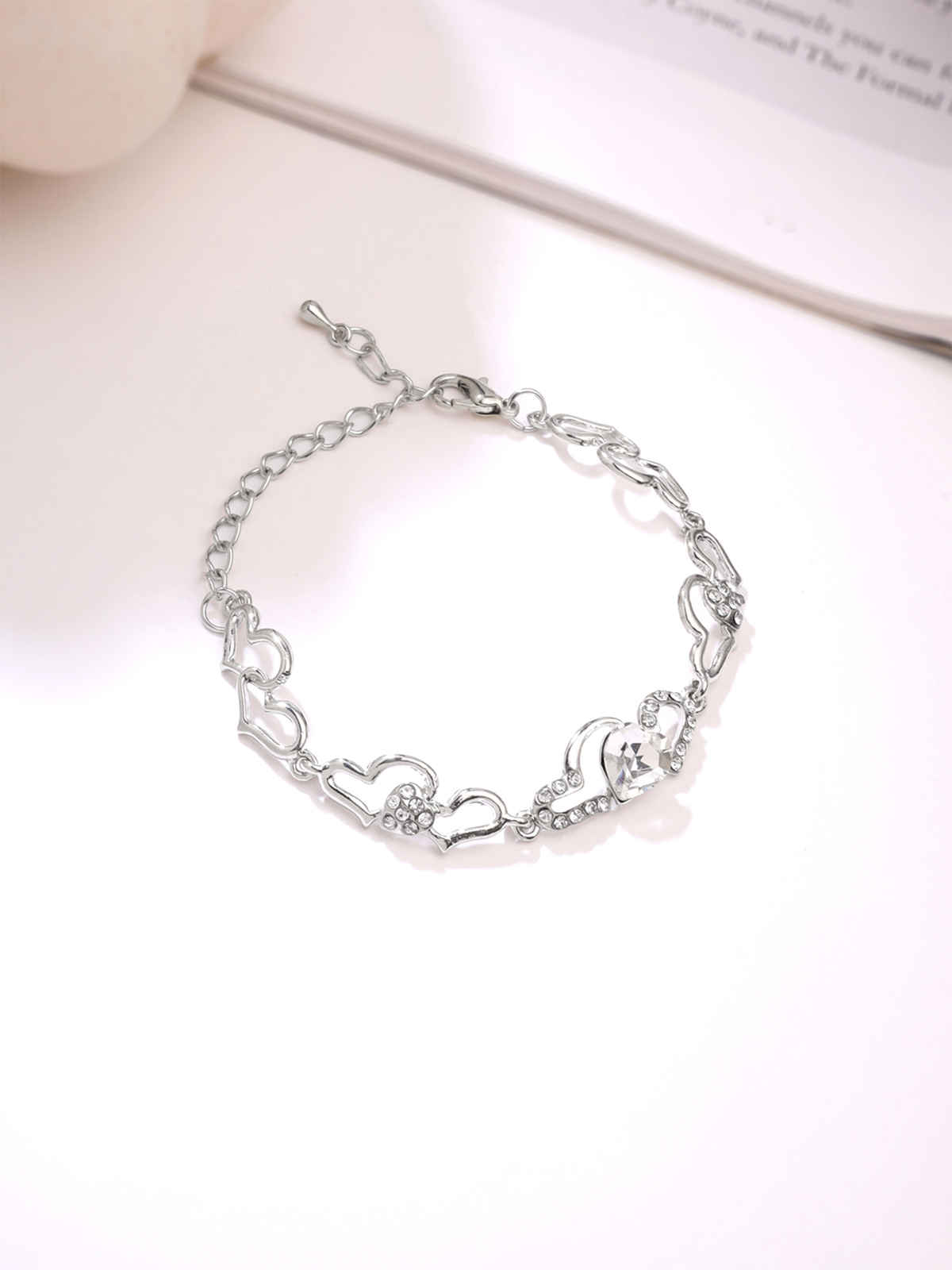 Yellow Chimes Heart Shaped Silver Toned Bracelet for Women