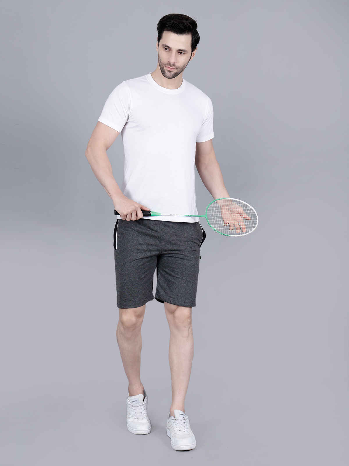 Tex-Fro Men's Solid Knee Length Sports & Regular Shorts with Side Pockets | Black Melange - M