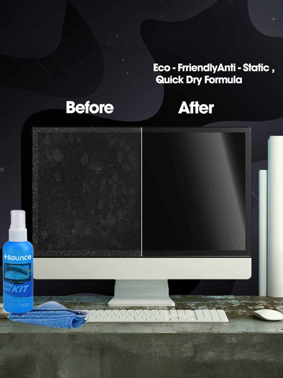 Sounce 3 in 1 Cleaning Set for Screen PC, Laptops, Monitors, Mobiles, LCD, LED, TV/Professional Quality/Prevents Static Electricity, 100ml with Micro Fiber Cloth and Soft Brush