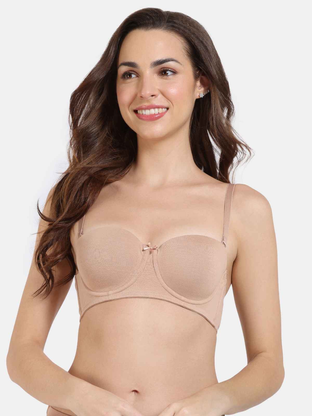 Zivame Beautiful Basics Padded Wired Medium Coverage Strapless Bra - Nude-34 D