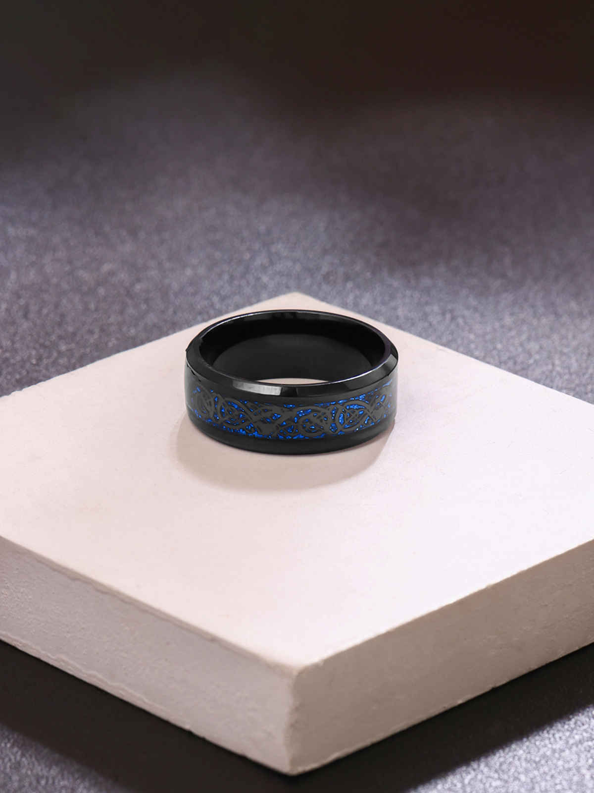 Yellow Chimes Dragon Celtic Design Blue and Black Ring for Men