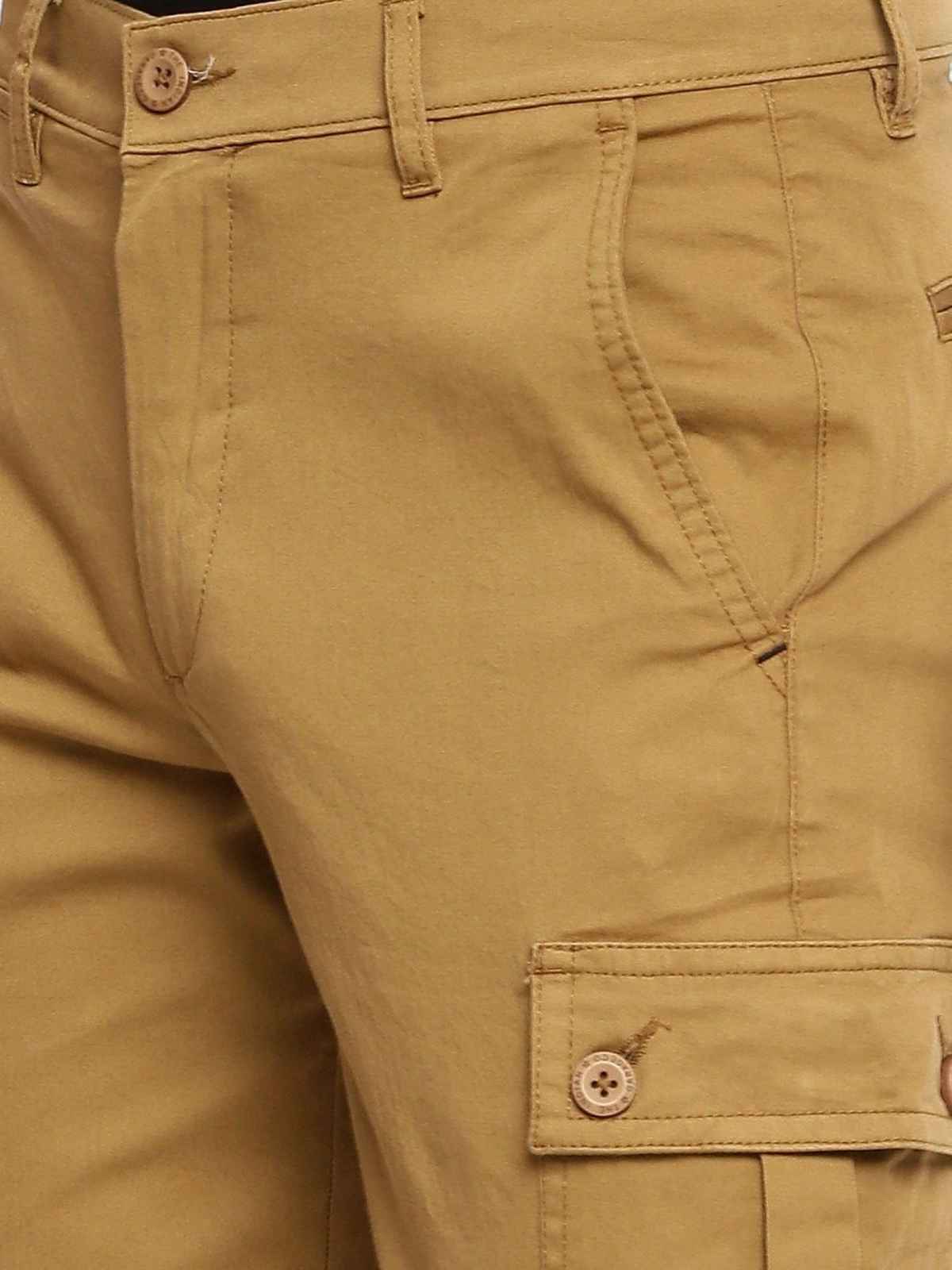 The Indian Garage Co Men | Slim Fit Solid Casual Cargo Trouser | Khaki - 32