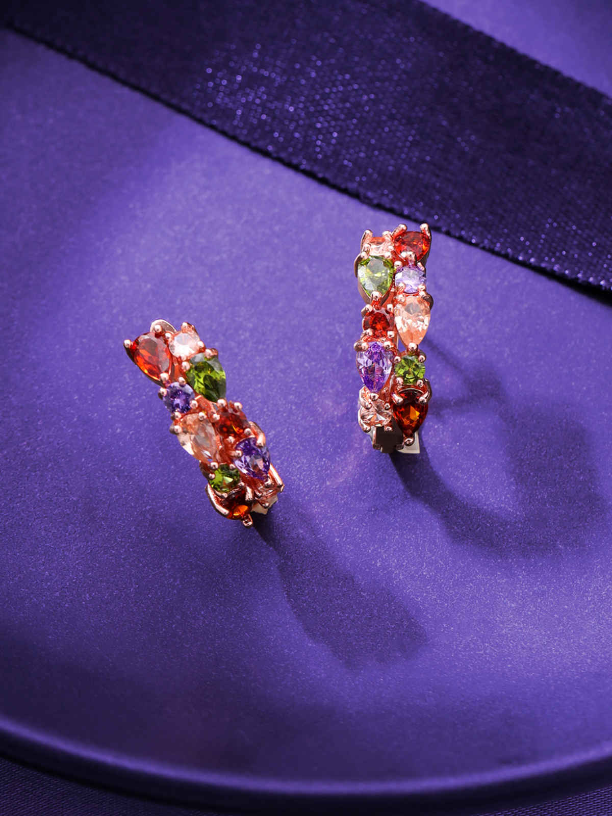 Yellow Chimes Gold-Plated & Sparkling Colors Flowerets Vine Swiss Cz Clip On Earrings