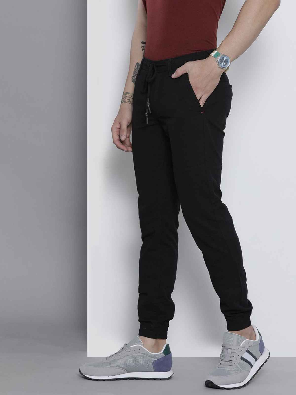 The Indian Garage Co Men's Slim Fit Solid Casual Joggers | Black - 30