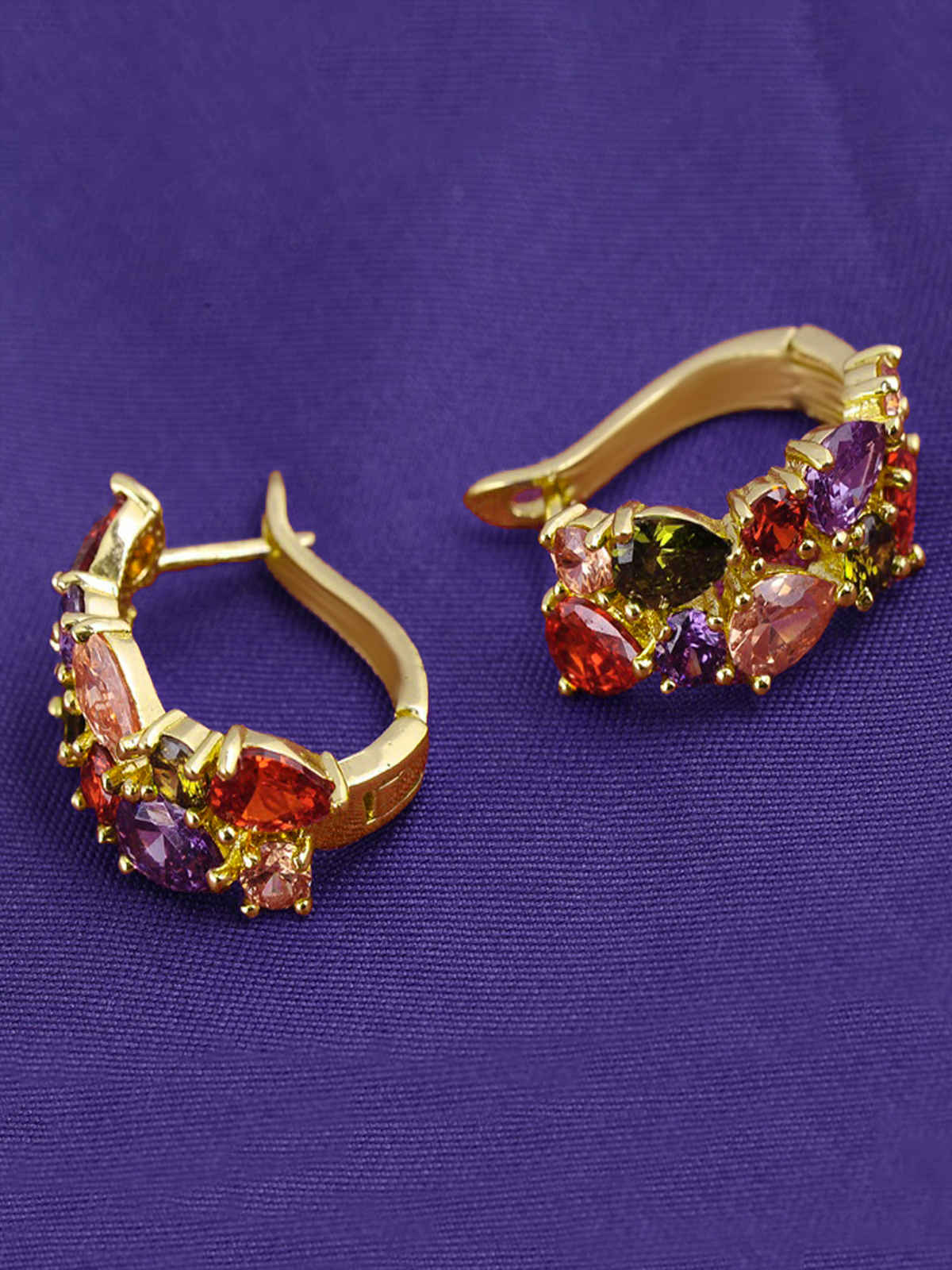 Yellow Chimes Gold-Toned Contemporary Cz Studded Hoop Studs Earrings